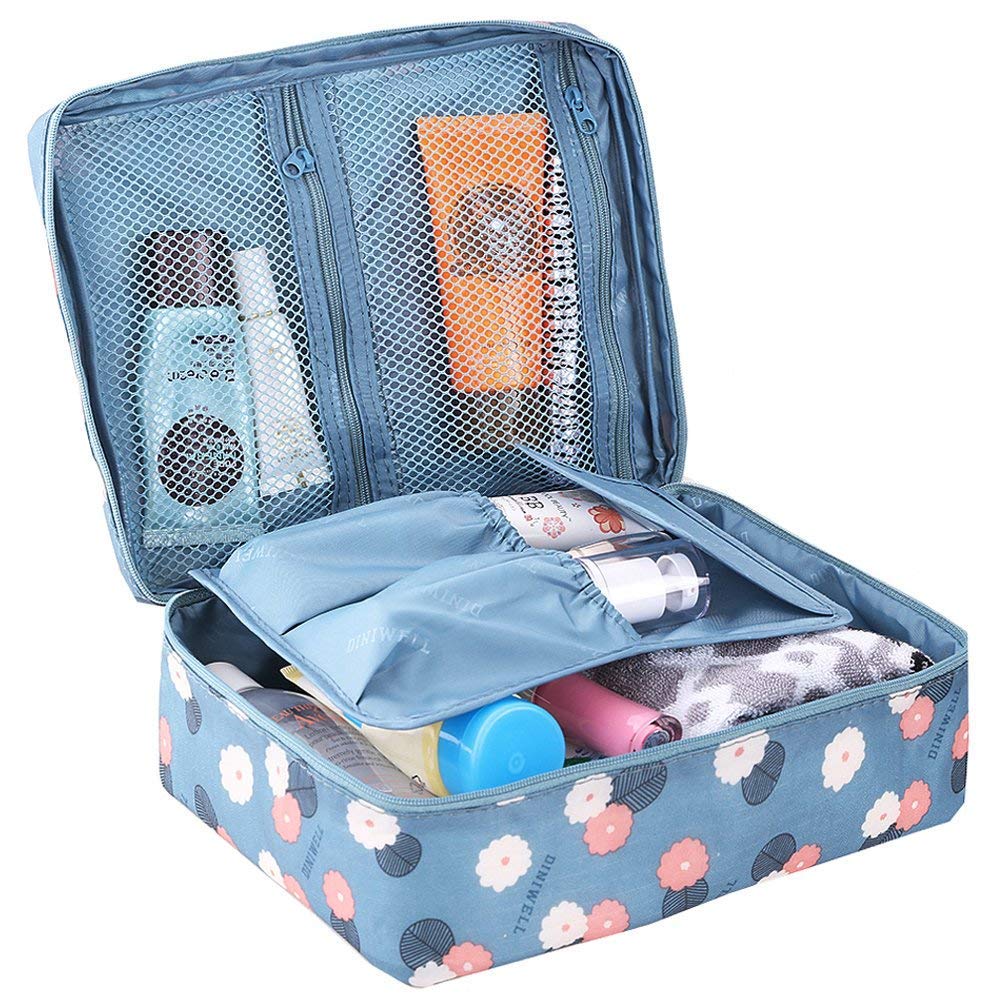 Cosmetic Bag Beauty Case Travel Toiletry Bag, Cosmetic Organizer Makeup Storage Bag Insert Tidy Caddy Handbag Waterproof Pouch Pocket Purse with Multi Compartments Portable by Guizen. (Blue)