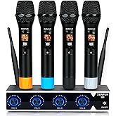 ZERFUN Pro Wireless Microphone System 4 Channel, UHF Metal Cordless Handheld Mics for Church Karaoke Singing, 4x50 Adjustable Frequency(G8 Battery 4 Handheld)