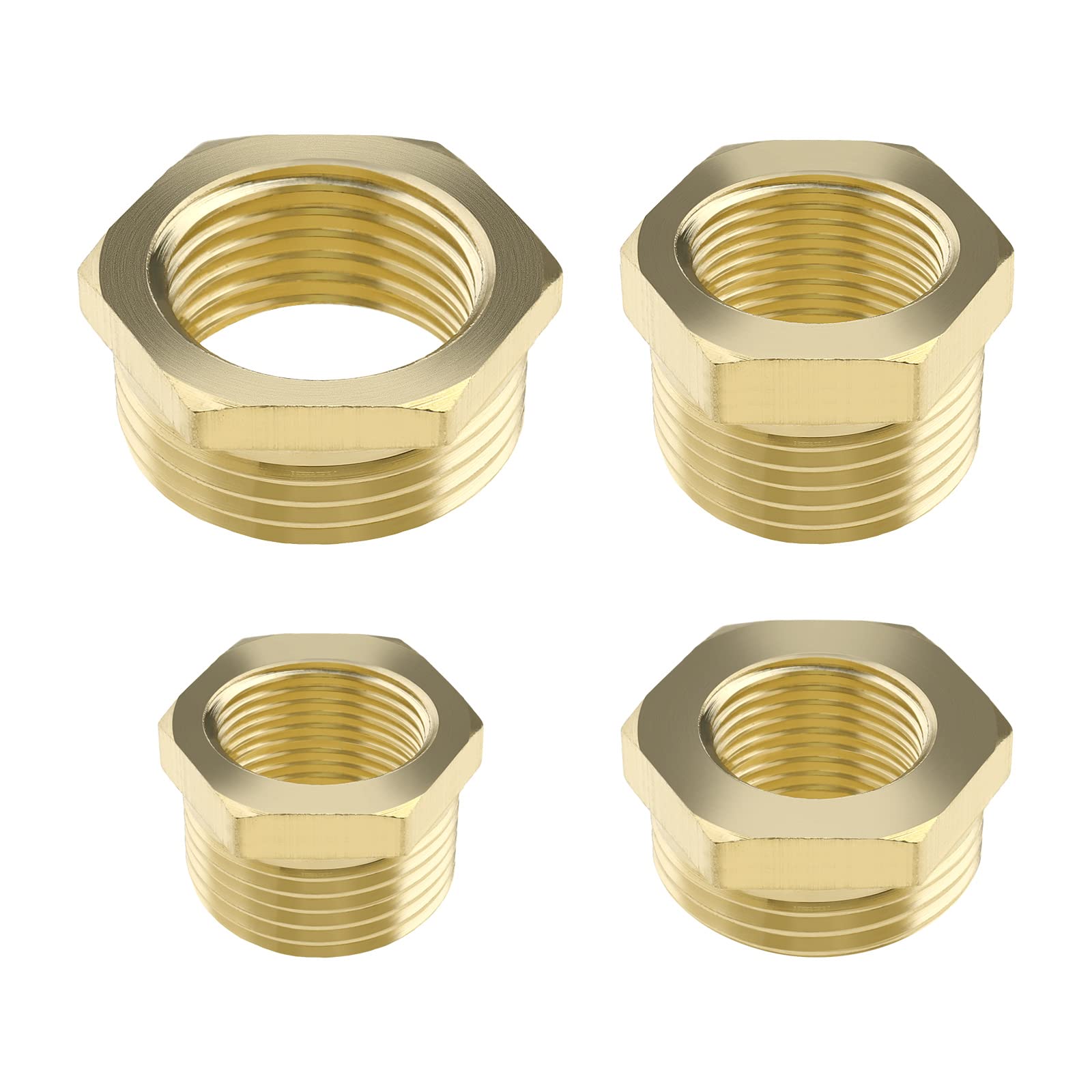 The Lord of the Tools 4PCS Bush Reducing Connector Thread Pipe Fitting Adapter Hex Brass Converter for Garden Water Pipe Radiator Sanitary Facility Drain Pipe Water Tank