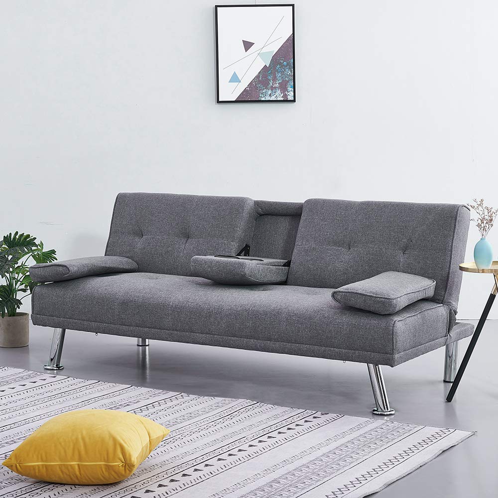 Wellgarden Modern 3 Seater Sofa Bed Line Fabric Grey Sofa Couch
