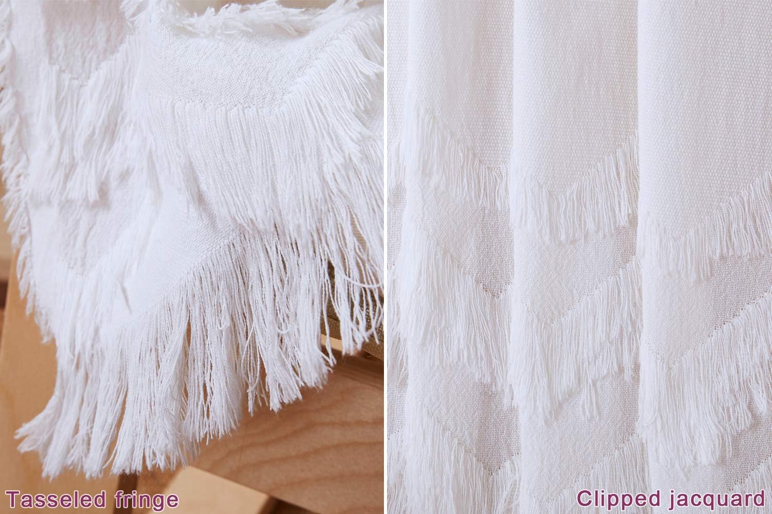 PHF 100% Cotton Textured Throw Blanket Solid for Sofa Couch, 50" x 60", Clipped Jacquard for Home Decoration, White: Kitchen & Dining