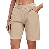 Oalka Women's Bermuda Shorts Work Casual 8" Stretchy Golf Walking Shorts Knee Length