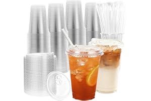 Goodluck 100 Pack 16 oz Clear Plastic Cups with Lids - Disposable Iced Coffee Cups with lids for Party Drinks Smoothies, Juic