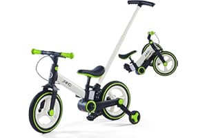 JMMD Toddler Bike with Push Handle for Kids 1-3 Years, 6 in 1 Push Bike with Training Wheels & Pedals, Balance Bike for Boys and Girls with Brakes & Kickstand, Green