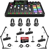 Rode RODECaster Pro II Integrated Audio Production Studio Console, Bundle with 4x Shure Microphone, Audio-Technica Headphones, H&amp;A Broadcast Arm, Microphone Stand, XLR Cable, 64GB SD