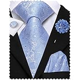 Hi-Tie Mens Paisley Floral Striped Ties Set Silk Necktie and Lapel Pin for Men Pocket Square Cufflinks Set Business Wedding