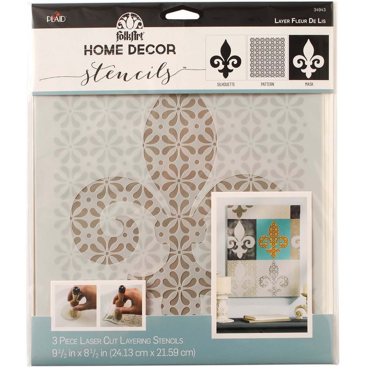 Plaid:Craft Folkart Home Decor Masking Stencils 3/Pk 9.5 x 8.5-inch, Fleur De Lis