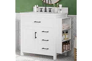 ANCTOR Bathroom Vanity 30 Inches with Sink and 4 Drawers and 1 Door Cabinet and 3 Extra Side Shelves, Easy Assembly Modern Bathroom Vanities Storage Cabinet with Adjustable Shelf, White