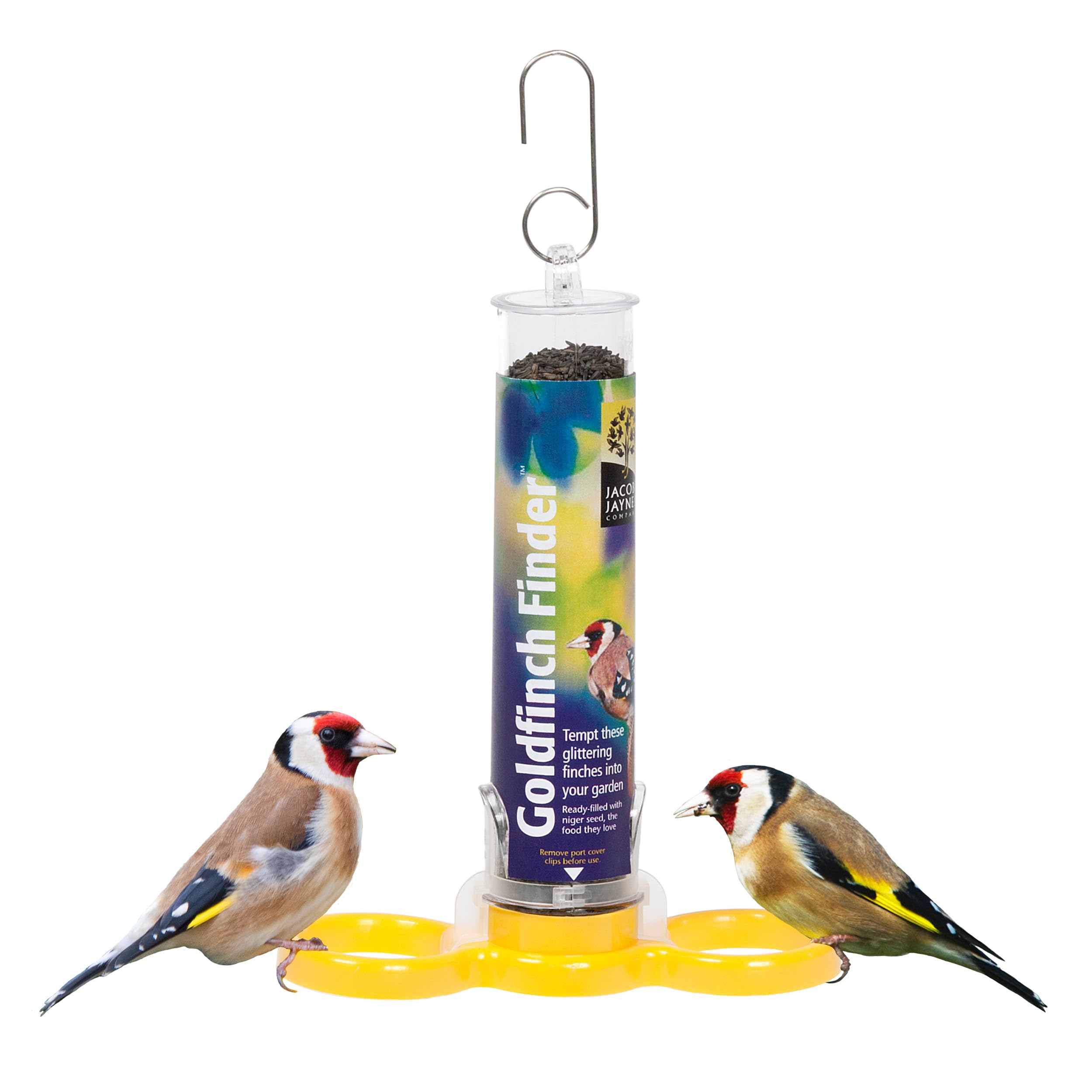 Pre-filled Niger Bird Feeders for Garden Birds - Jacobi Jayne® Goldfinch Finder - Hanging Bird Feeders for Small Birds. Niger Bird Feeder Hanging Wire Included.