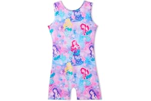 MYQFF Leotards for Girls Gymnastics with Shorts Butterfly Unicorn Mermaid Dance Unitards Biketards Hotpink Black