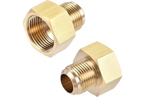 ARRCCHOLIY Brass Pipe Fitting，5/8 Inch Female x 3/8 Inch Male Flare Connector，SAE Brass Tube Adapter for Air Conditioner Gas Line Refrigeration HVAC，2 Pcs