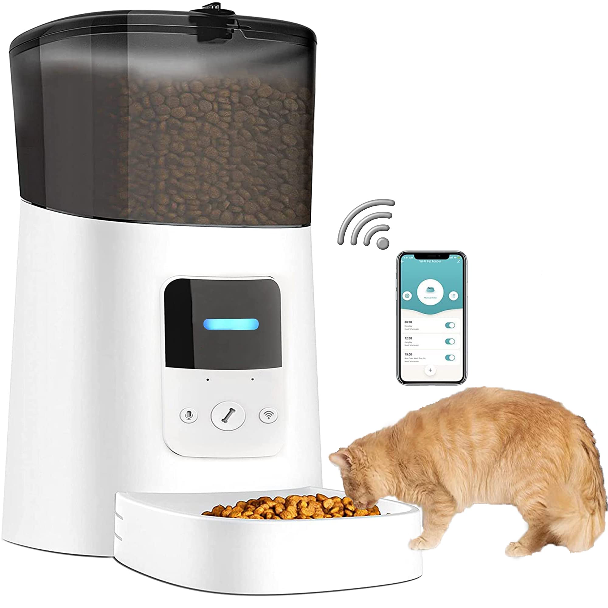 Arespark 6L WiFi Smart Cat Feeder, Automatic Pet Feeder with Timer, Dual Power Supply, Maximum 15 Meals Per Day (White)