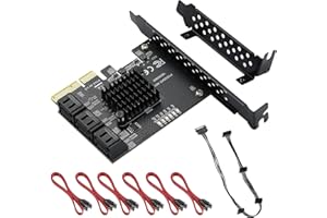 YABOANG SATA X4 Karte 6 Port Erweiterungskarte, PCIe to Controller Expansion Card, 6Gbps PCIe Card with 6 SATA Cables, ASM116