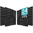JBER Acoustic Panels Studio Foam Wedges Fireproof Soundproof Padding Wall Panels 2" X 12" X 12" (24 Pack Wedge 2" - Charcoal)