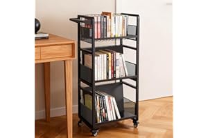 GSMFS Book Cart Heavy Duty Double-Sided with Silent Wheels,3 Magnetic Book Supports Living Rooms, Sofas, and Beds Library Cart, Slanted Bookshelf Study Rooms