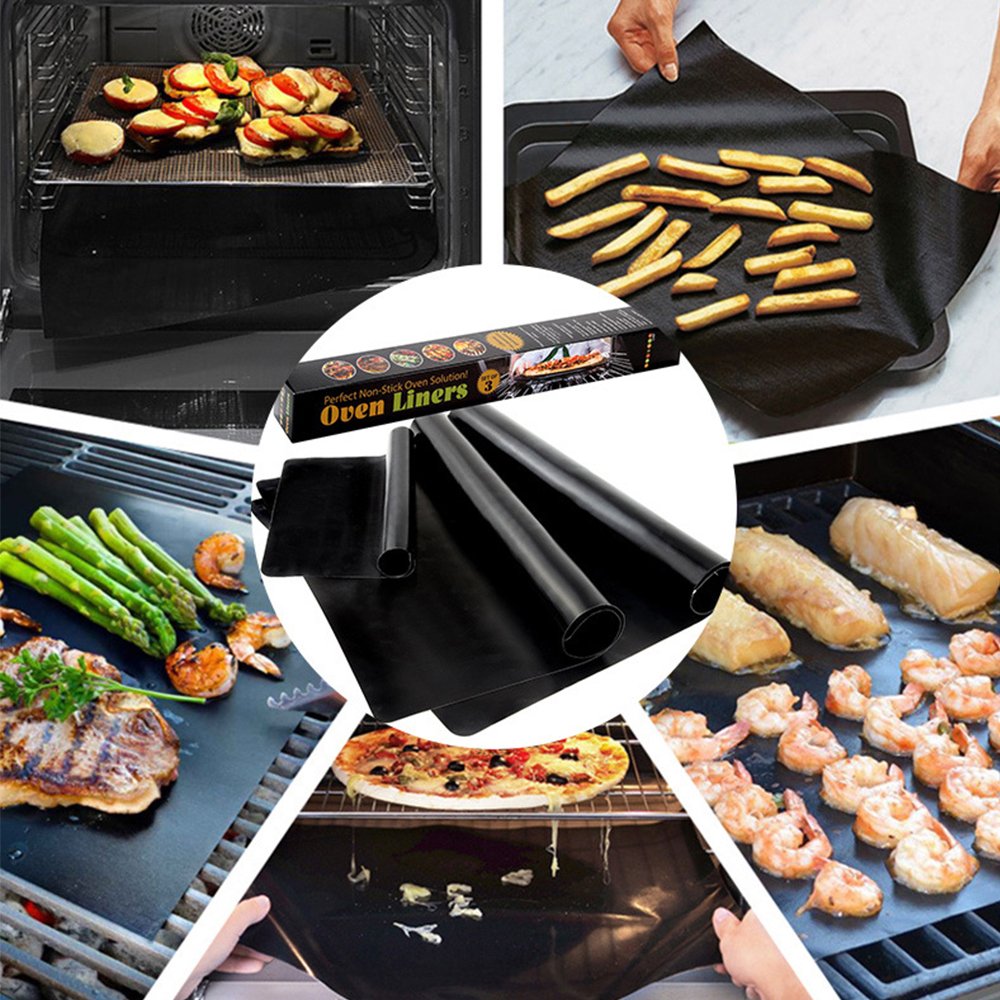 WISHPOOL Grill Mat Set of 3 - Non Stick Reusable Heavy Duty BBQ Grill&Baking Mats - Works on Gas, Charcoal, Electric Grills (Black)