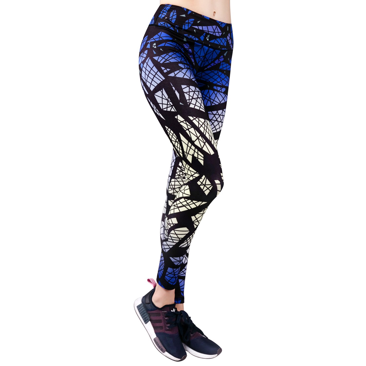 Movaty Yoga Pants, High Waist Sporting Leggings Quick Dry Running Tights Women Workout Pants -High Breathable-Grey/Flower/Cobweb, Size S/M/L