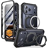 SUPCASE for iPhone 17 Pro Case with Tempered Glass Screen Protector (UBGrip Pro), [Camera Control Cover] [Compatible with MagSafe] [Built-in Kickstand] Full-Body Heavy Duty Magnetic Phone Case, Black