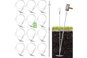 Ground Anchors Heavy Duty for Tents, Duckbill Earth Anchors with Driving Rod for Trampolines, RV, Camping, Beach, Galvanized 
