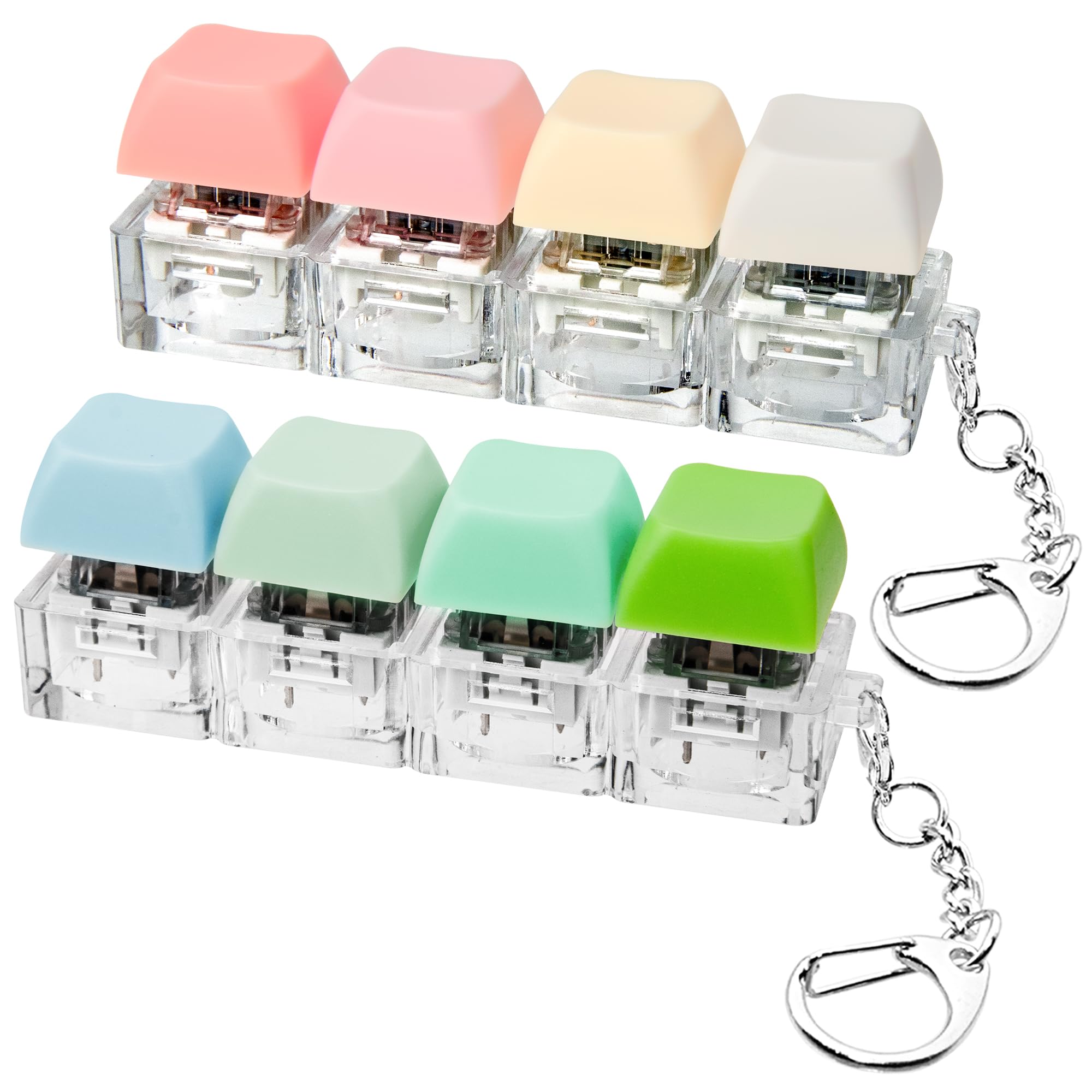 Photo 1 of 2 PCS Keyboard Fidget Toy, Keyboard Fidget Keychain 4-in-1 Keyboard Decompression Button Finger Clicker Toys, Button Stress Relief Fidget Gifts to Relief Stress (Pink Yellow White Green)
