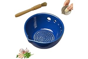 Handmade Garlic Grater X Herb Bowl, Garlic Grater Plate, 2-in-1 Pottery Herb Stripper Bowl, 5 Hole Sizes with Brush, for Fres
