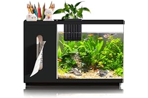 Small Aquarium 1.5 Gallon, Transparent Fish Aquarium for Desktop，with Hydroponic Planting Basket,Storage Box, Tissue Box，Suit