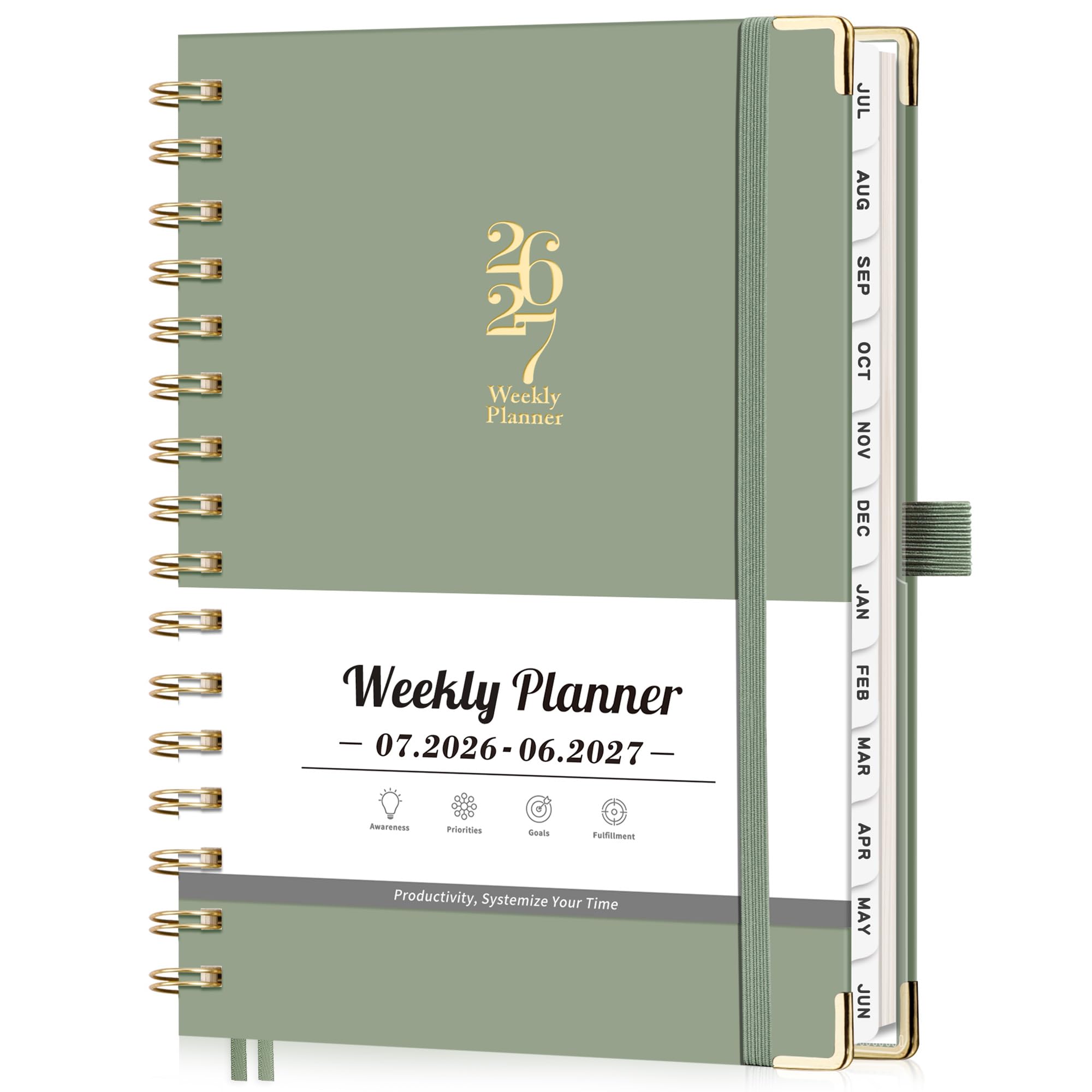 Photo 1 of LOAPEM Academic Planner 2026-2027, Weekly and Monthly, A5 Size (5.7" x 8.3"), July 2026 - June 2027, To-do List for Tracking, for School, Home, Office, Hardcover, 12-Month Tabs (Light Green)