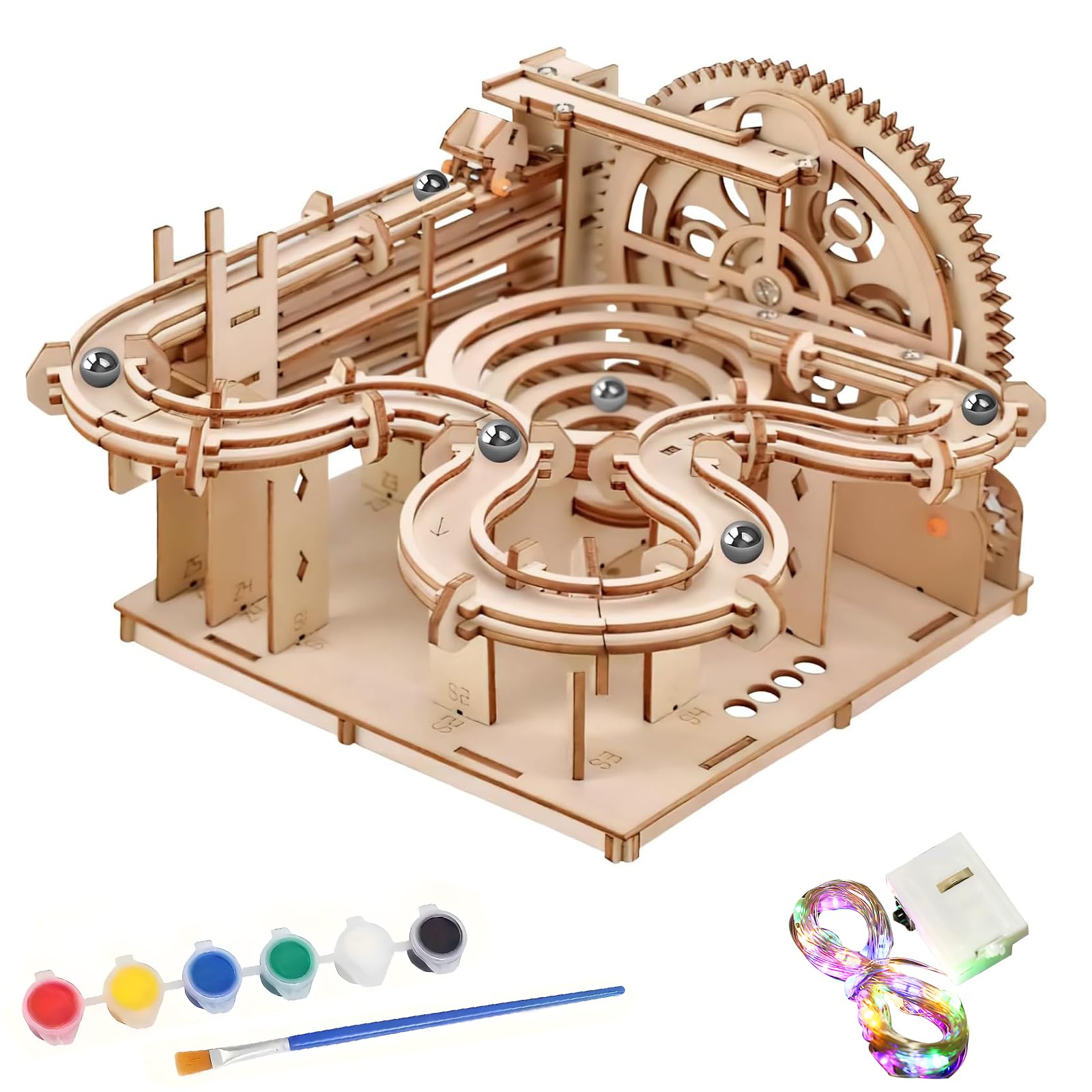 3D Wooden Puzzles for Adults - Hand Cranked Marble Run Wooden Model Kits Assembly 3D Puzzle Mechanical Model Building Craft Kits for Adults