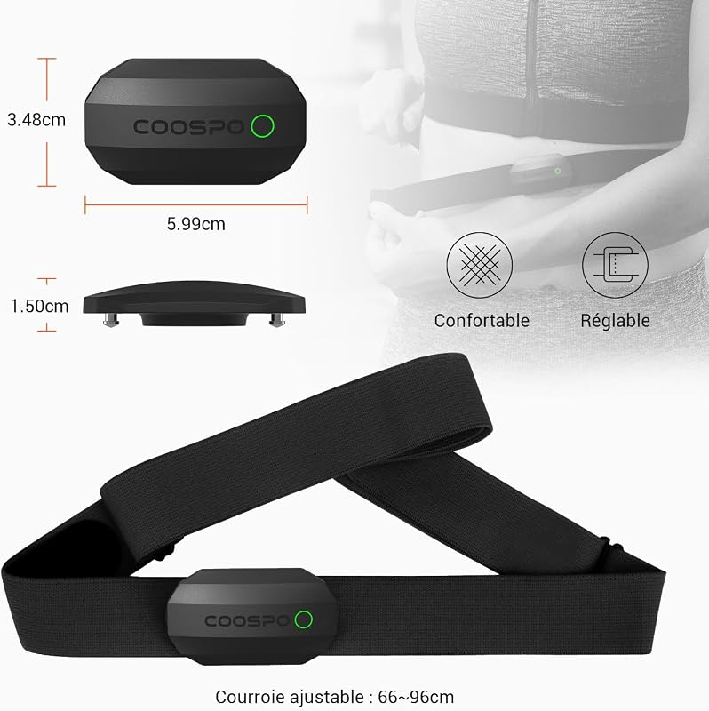 H808S Capteur de Fréquence Cardiaque Bluetooth5.0 Ant+, Cardio Fréquencemètres ECG/EKG, Étanche IP67, Compatible avec Wahoo, Strava, Adidas, Coosporide, Polar Beat, Kinomap
