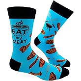 Fabdaz Eat My Meat Men's Funny Novelty Crew Socks - 1 Pair, Fits Shoe Size 7-13