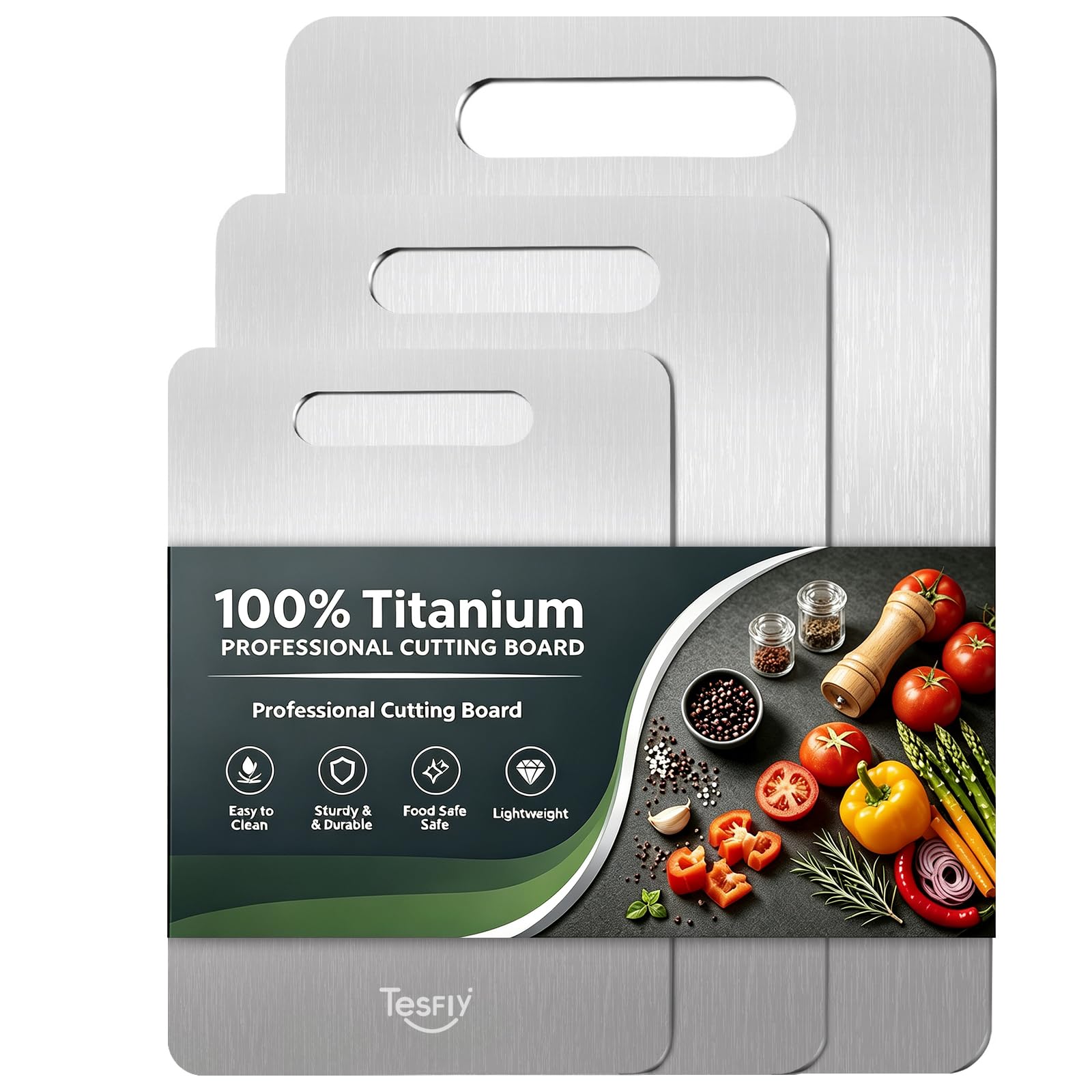 TESFLY 3 Pack Titanium Cutting Board