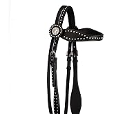 SIE Leather Unisex Western Horse Headstall Spotted Design (Pony, Black)