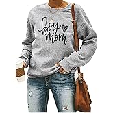 Women's Boy Mom Lightweight Sweatshirts Tshirt Cute Heart Graphic Fall Long Sleeve Crewneck Pullover Tops