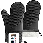 GORILLA GRIP BPA-Free Soft Silicone Oven Mitts, Heat Resistant and Waterproof Cooking Gloves, Thick Cotton Lining, Flexible G