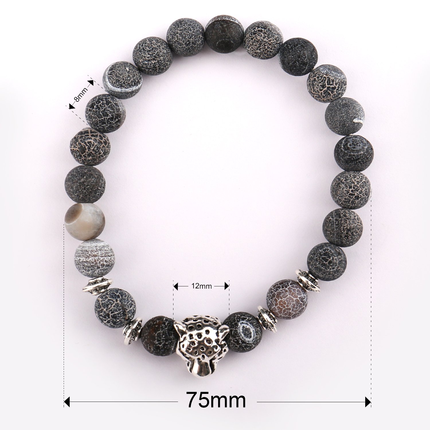 Bead Bracelets,UHIBROS Unisex Natural Tiger Eyes, Black Matte, Weathering Agate Beads Stretch Bracelets With Leopard Head Gold,Silver