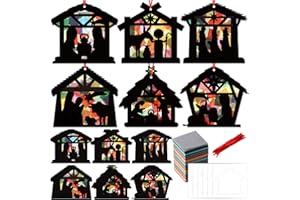 Resurhang 24 Sets Nativity Crafts Christmas Nativity Silhouette Craft Kits Happy Birthday Jesus Crafts Nativity Scene Ornaments Religious Sunday School Crafts for Xmas Home Activities, 6 Styles