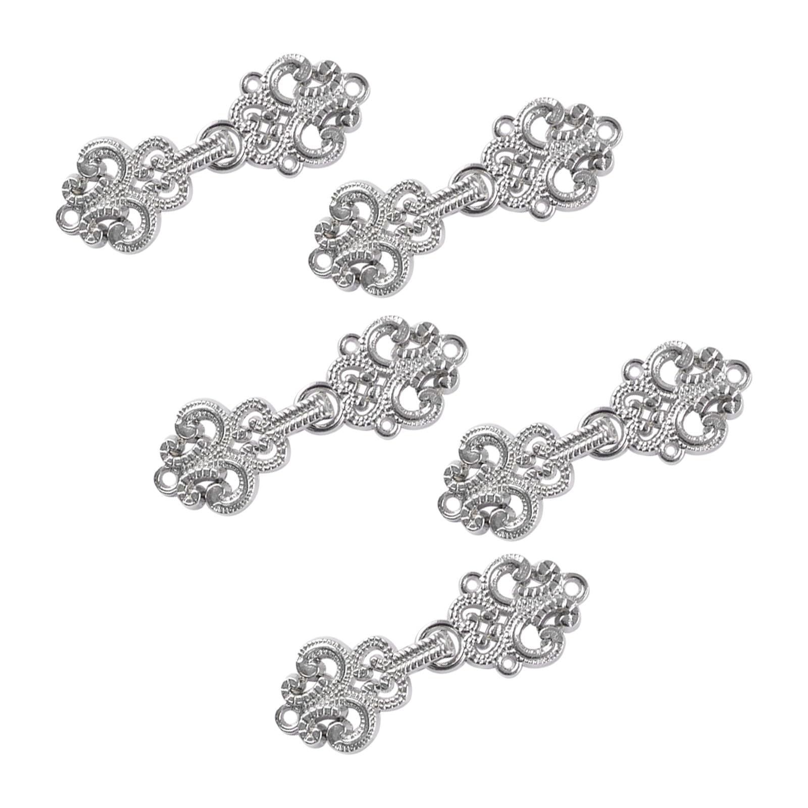WANDIC Cardigan Clips, 5 Pairs Vintage Hollow Flower Cape Fasteners Sew On Hooks And Eyes Cardigan Clip Cloak Clasp Fasteners For Sweater Shawl, White Nickel