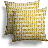 Set Of Ochre Geometric Chenille Cushion Covers Pair Yellow