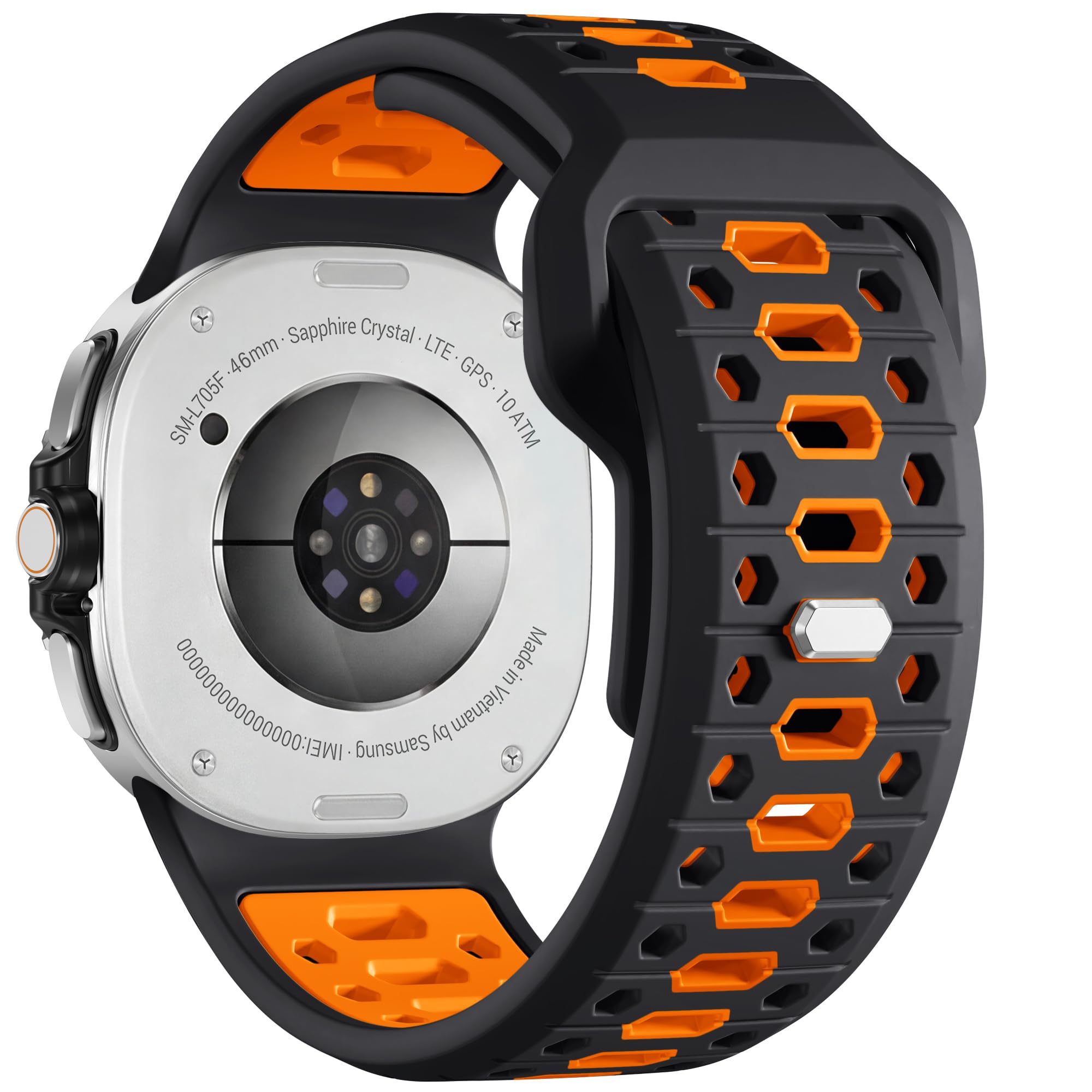 IMIVIO Silicone Sport Bands Compatible with Galaxy Watch 8 Band 40mm 44mm,Galaxy Watch 8 Classic Band 46mm, Soft Breathable Honeycomb No Gap Replacement Straps for Samsung Watch 8 Bands Men Women, Black Orange