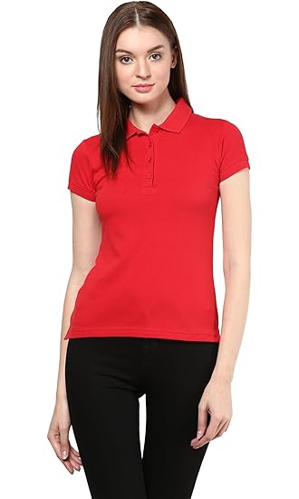 women's red shirt with collar