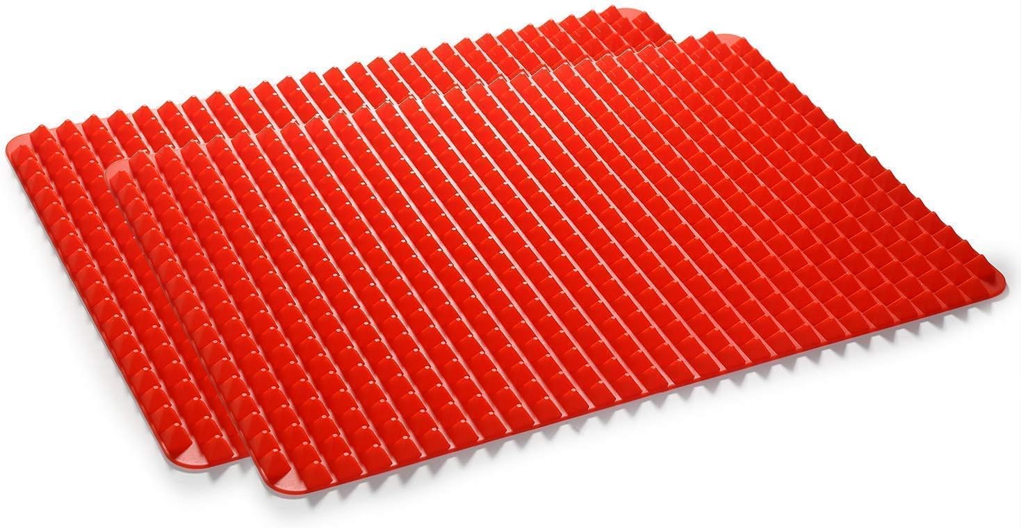 Silicone Baking Mat, 2 Pcs Holoko Non-stick Cooking Mats, Oil Drain and Pyramid Design for Turkey,Pizza and Cookie Sheet - 16" x 11.5"