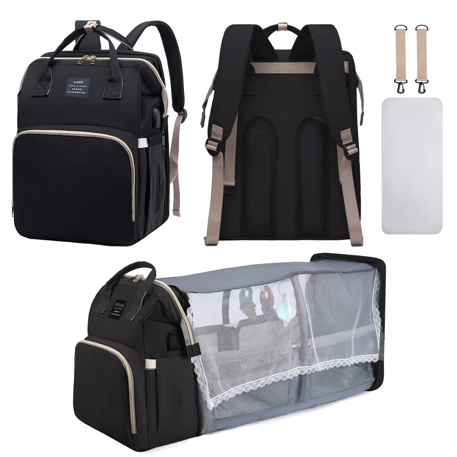 AFDLLDQM Diaper Bag Backpack, Multifunctional Baby Diaper Bag, Diaper Changing Station for Boys Girls, Large Capacity Travel Baby Bag for Mom Dad with Insulated Pocket & Strap