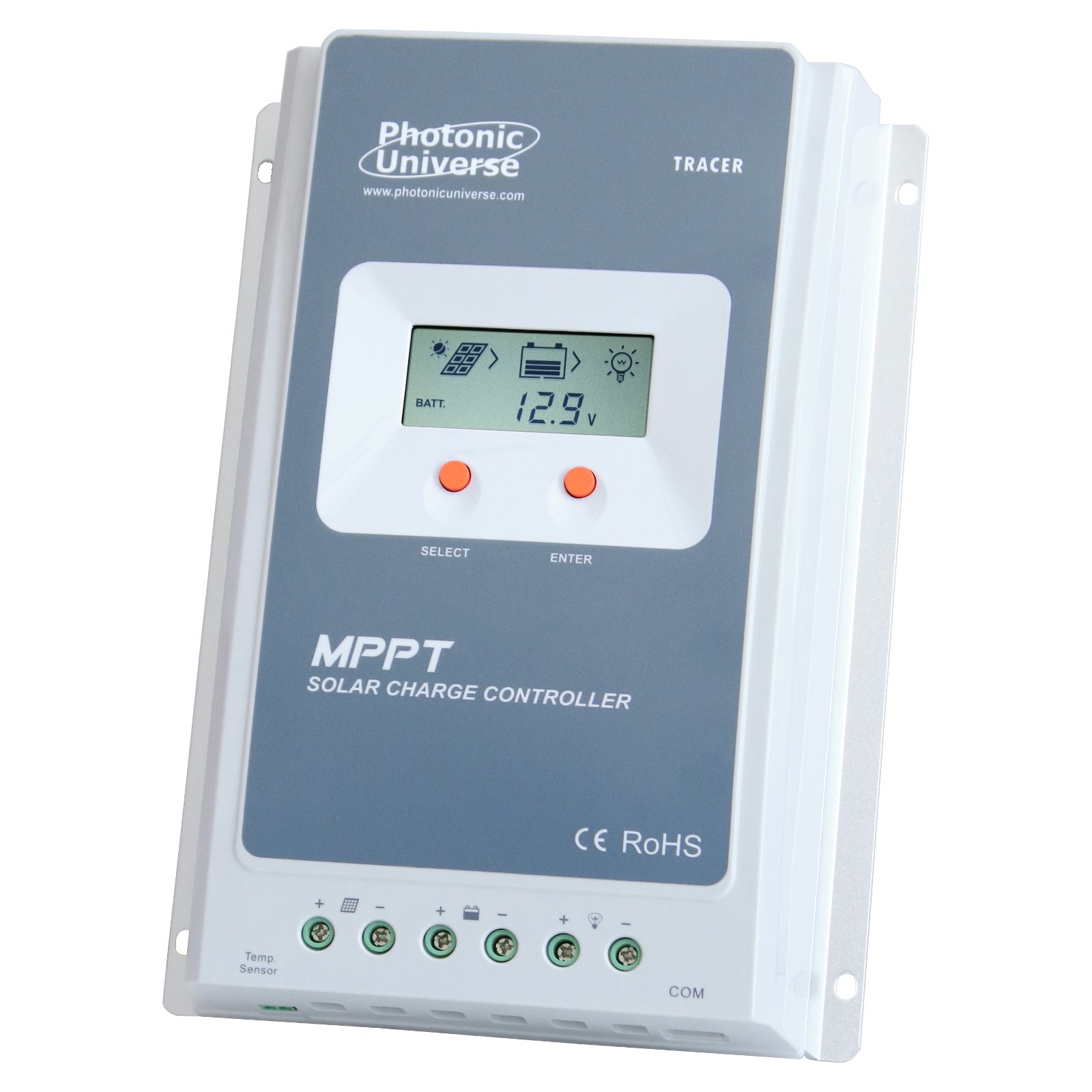 Photonic Universe 40A MPPT solar charge controller / regulator with built in LCD display for solar panels up to 520W (12V battery system) / 1040W (24V battery system) up to 100V