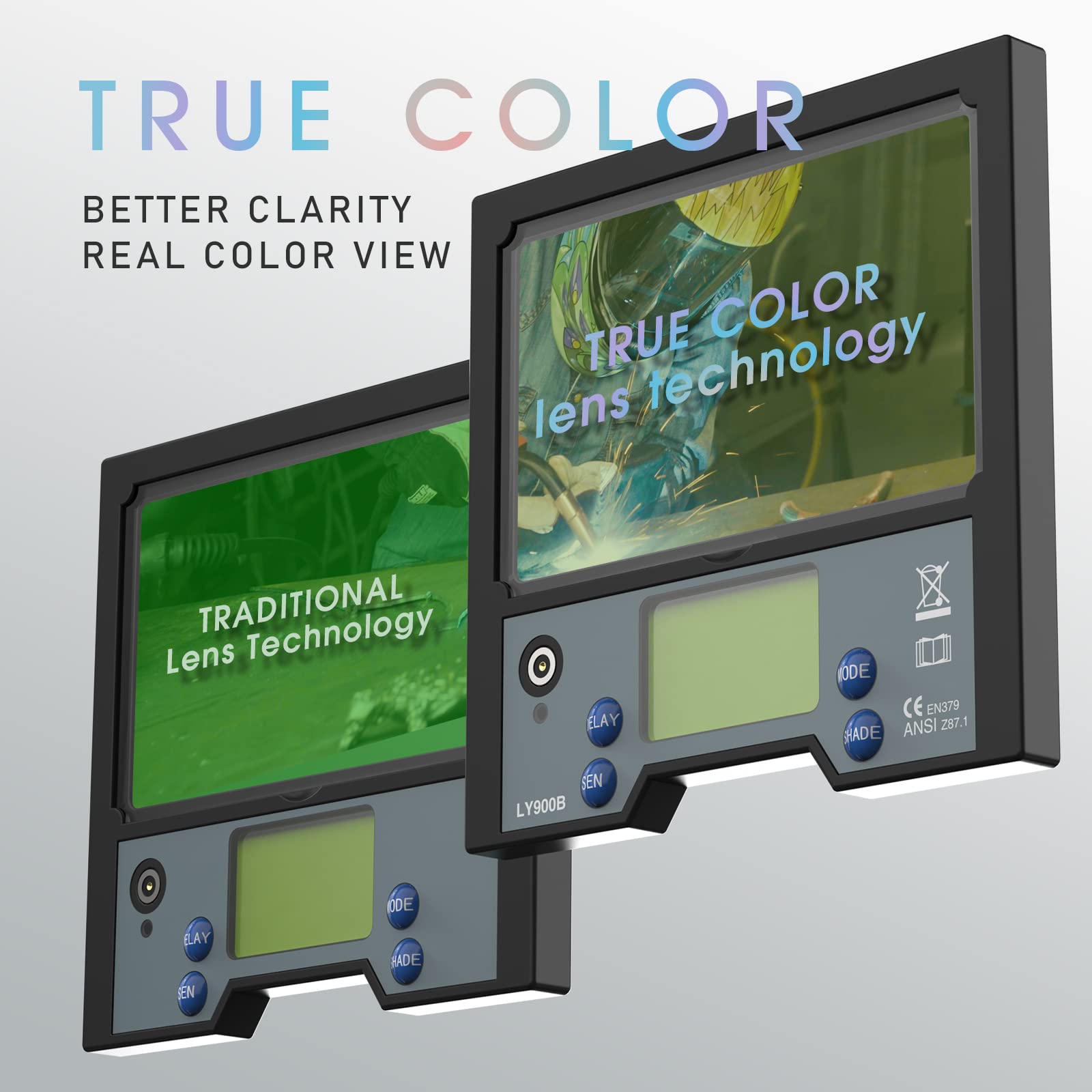 YESWELDER Flip-up Auto Darkening Welding Helmet with Large view, Digital Welding Lens, 1/1/1/1 True Color 4 Arc Sensor Wide Shade 4/5-9/9-13 Welder Mask for TIG, MIG, ARC, CUT and GRIND