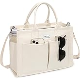 TOPDesign Heavy-Duty Canvas Tote Bag for Women, Adjustable Crossbody/Shoulder Handbag with 9 Pockets, Everything Tote
