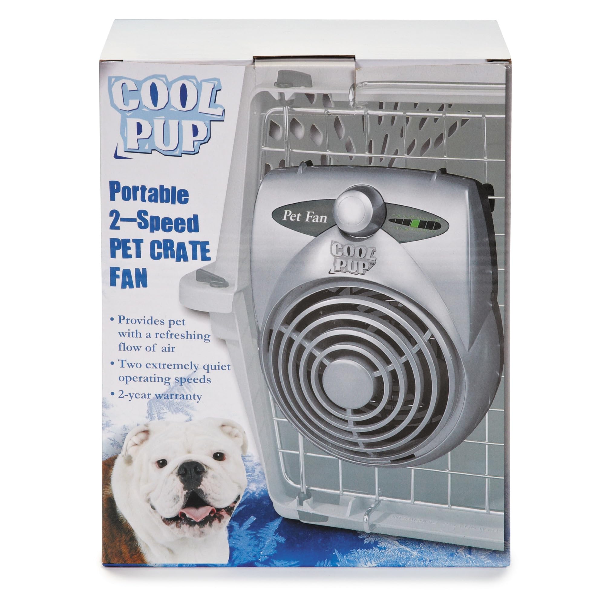 Photo 1 of Cool Pup Crate Fan, 8x6.25x2.5” in Size – Quiet Battery Fan Keeps Dogs & Cats Cool with Built-in Thermometer, Silver