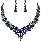 BriLove Women's Wedding Bridal Austrian Crystal Teardrop Cluster Statement Necklace Dangle Earrings Jewelry Set