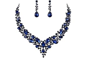 BriLove Women's Wedding Bridal Austrian Crystal Teardrop Cluster Statement Necklace Dangle Earrings Jewelry Set