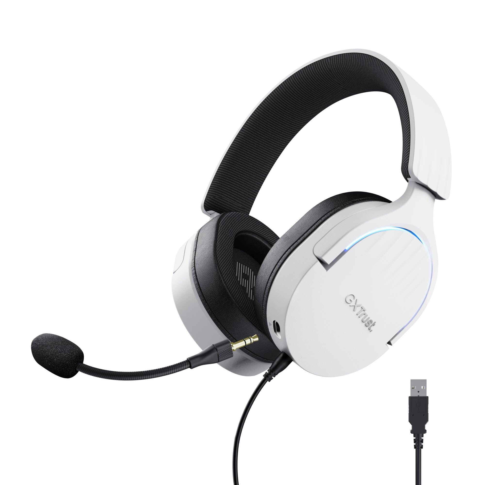 Trust Gaming GXT 490W Fayzo USB Gaming Headset 7.1 Surround Sound, 50mm Drivers, 35% Recycled Plastics, RGB Over-Ear Wired Headphones, with Noise Cancelling Microphone for PC PS5 - White