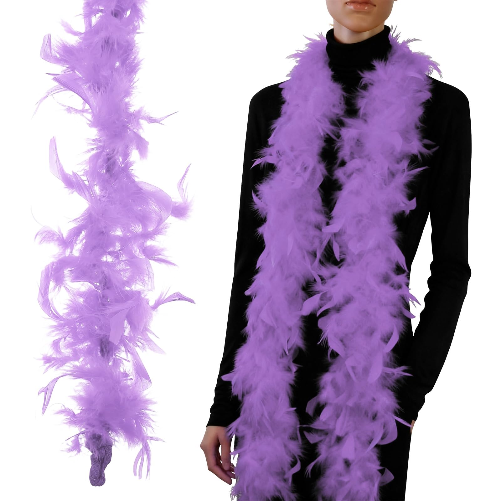 PATIKIL 40g 2 Yards Feather Boa, Costume Turkey Chandelle Feathers Boa for Crafting Dancing Wedding Party Dress Up Christmas Decoration, Light Purple